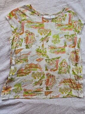 Cynthia Rowley 100% Linen Mediterranean Coastal Print Tee, Medium